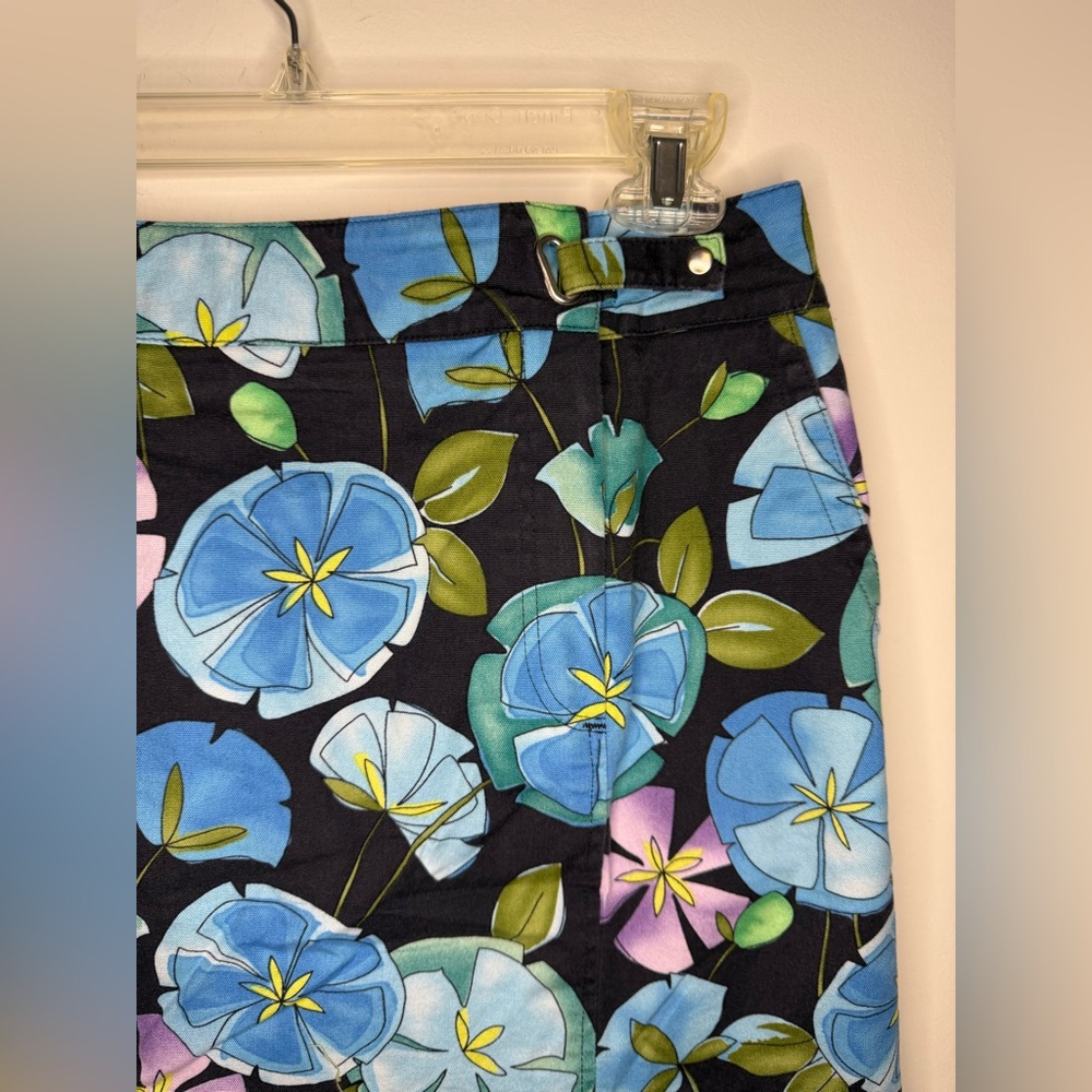 Talbots Petites VINTAGE Lilly Pad Asymmetrical Denim Skirt Green/Blue Size 8P - Picture 2 of 5